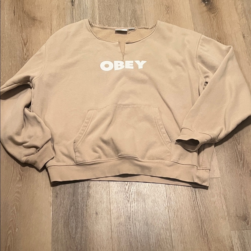 Obey Women's Beige Crew Neck Sweater Large